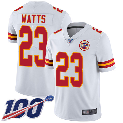 Men Kansas City Chiefs 23 Watts Armani White Vapor Untouchable Limited Player 100th Season Football Nike NFL Jersey